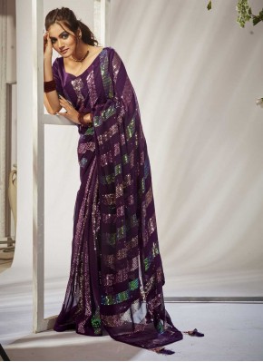 Glossy Georgette Multi Colour Embroidered Classic Saree