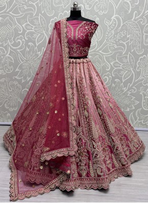 Glowing Velvet Rani Embroidered Trendy Lehenga Choli