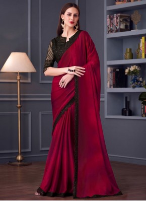 Gorgonize Chiffon Embroidered Rani and Red Designer Saree