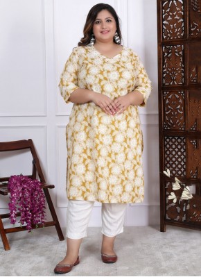 Gorgonize Cotton Floral Print Off White Designer Kurti