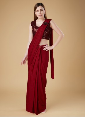 Gorgonize Crush Plain Red Designer Saree