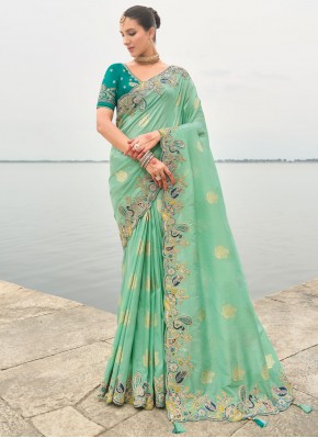 Gorgonize Embroidered Silk Green Trendy Saree