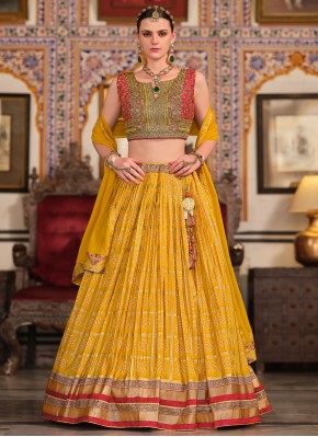 Gorgonize Foil Print Yellow Silk Readymade Lehenga Choli