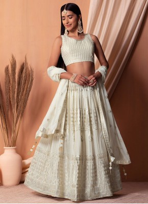 Gorgonize White Georgette Designer Lehenga Choli