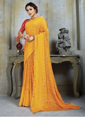 Graceful Embroidered Yellow Chiffon Contemporary S