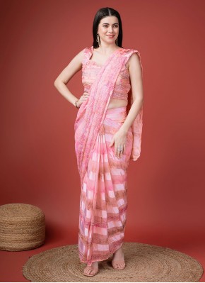Graceful Swarovski Pink Satin Silk Contemporary Saree