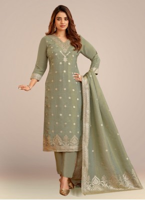 Graceful Woven Work Silk Straight Suit