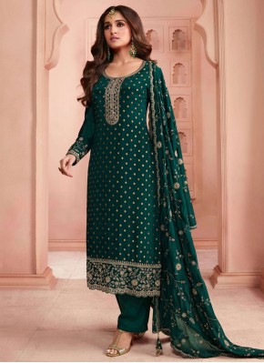 Grandiose Jacquard Silk Green Zari Designer Salwar Kameez