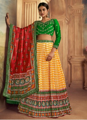 Gratifying Silk Green and Yellow Embroidered Trend