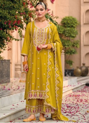 Green and Mustard Chinon Stone Designer Salwar Kameez