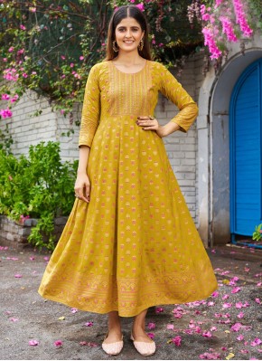 Green and Mustard Embroidered Party Designer Gown