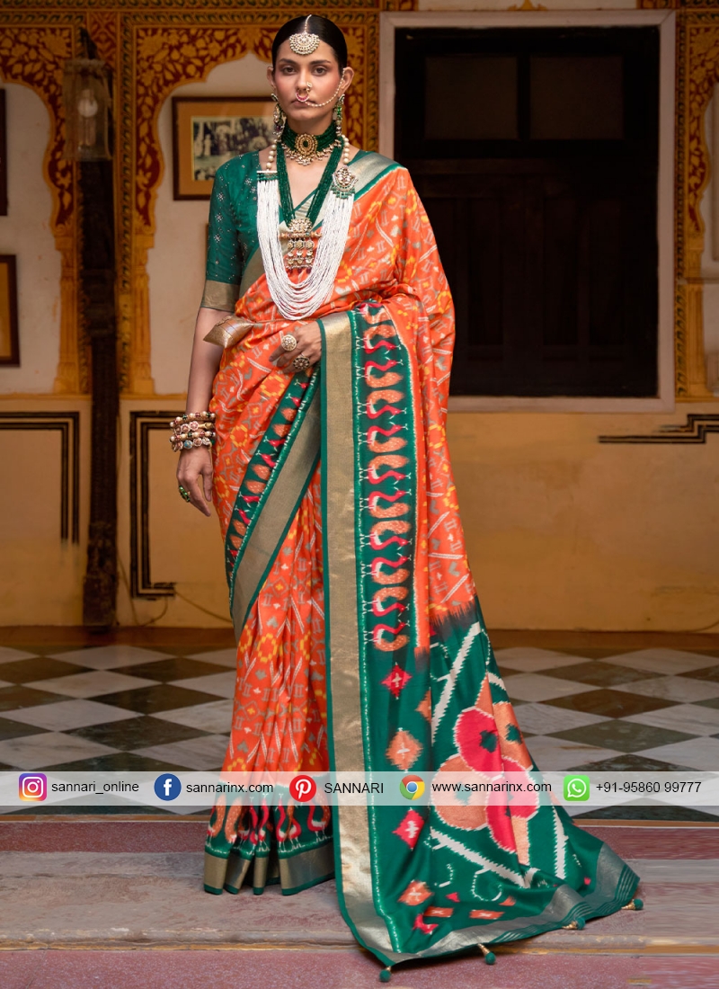 Shop Orange Color Zari Work Banarasi Silk Saree Festive Wear Online at Best  Price | Cbazaar