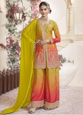 Green and Orange Zari Designer Salwar Kameez