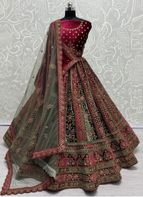 Green and Rani Reception Velvet Trendy Lehenga Choli