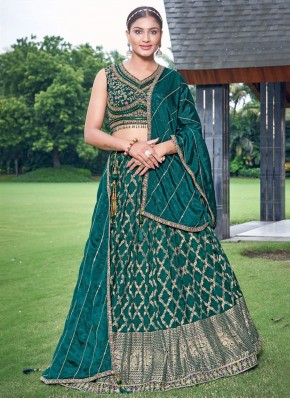 Green and Teal Embroidered Viscose Readymade Lehenga Choli