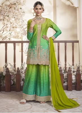 Green and Turquoise Embroidered Readymade Salwar K