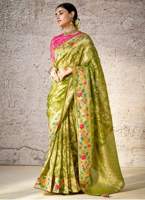 Green Banarasi Silk Trendy Saree