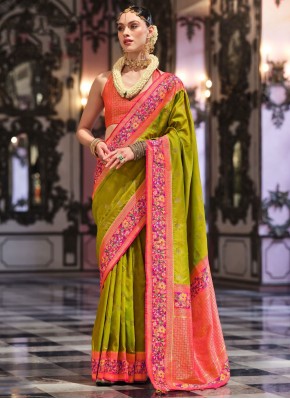 Green Border Reception Contemporary Saree