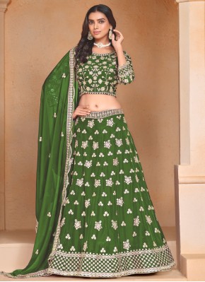 Green Ceremonial Organza Trendy Lehenga Choli