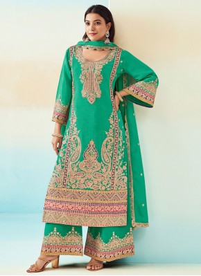 Green Chinon Sangeet Trendy Salwar Kameez