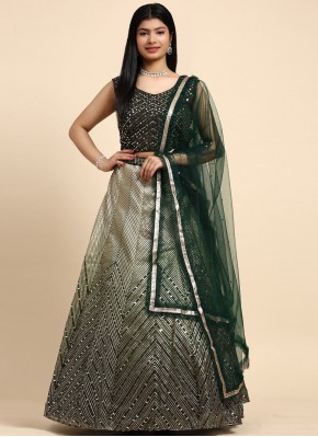 Green Cord Organza Readymade Lehenga Choli