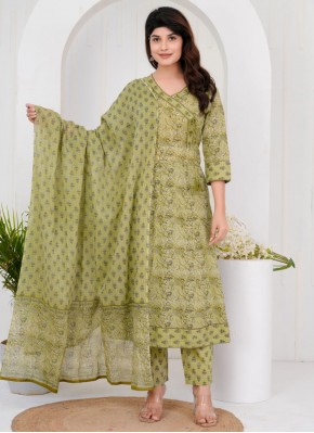 Green Cotton Floral Print Salwar Kameez