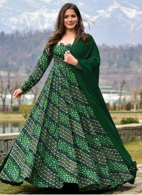 Green Digital Print Designer Gown