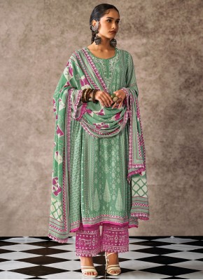 Green Digital Print Muslin Salwar Kameez