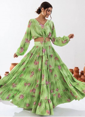 Green Digital Print Readymade Lehenga Choli