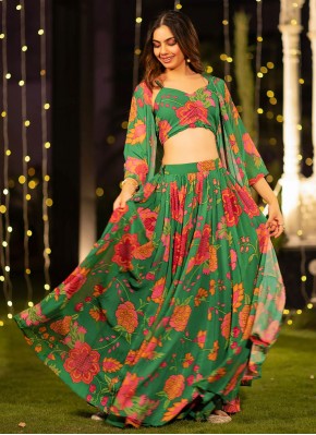 Green Digital Print Readymade Lehenga Choli