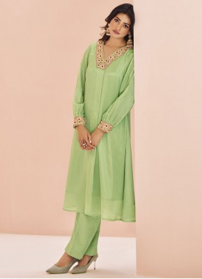 Green Embroidered Chinon Casual Kurti