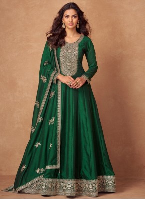 Green Embroidered Readymade Gown