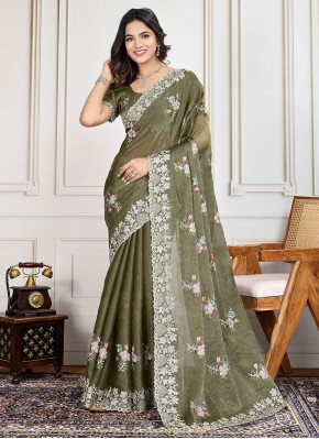 Green Embroidered Silk Classic Saree