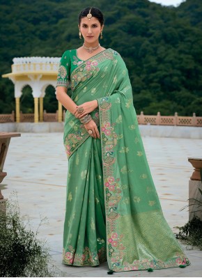 Green Engagement Silk Traditional Saree