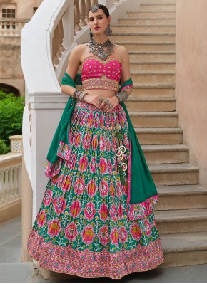 Green Foil Print Readymade Lehenga Choli