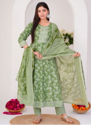 Green Foliage Print Designer Salwar Kameez