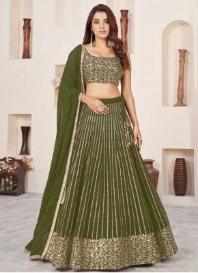 Green Georgette Embroidered Designer Lehenga Choli