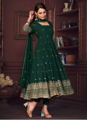Green Georgette Embroidered Trendy Salwar Suit