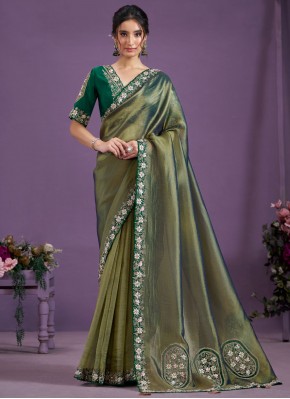 Green Glass Tissue Sangeet Designer Saree