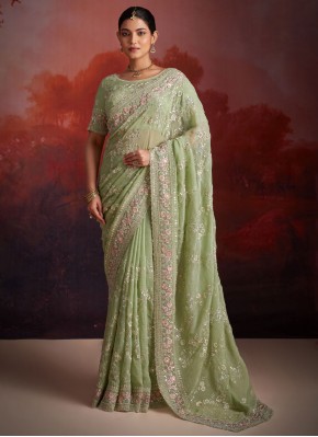 Green Organza Contemporary Saree