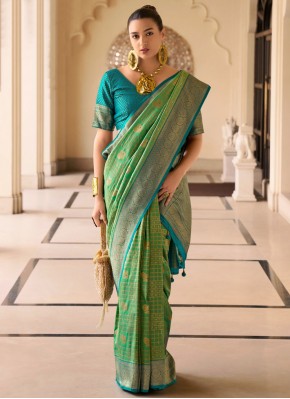 Green Party Banarasi Silk Designer Saree