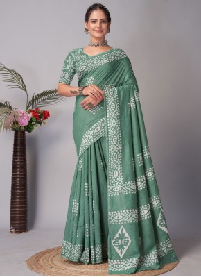 Green Party Chanderi Cotton Contemporary Saree