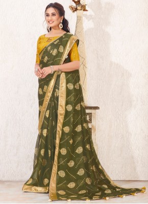 Green Print Ceremonial Designer Saree