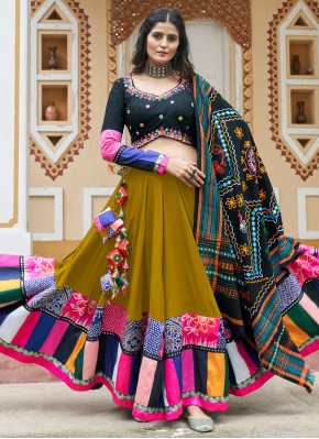 Green Printed Viscose Readymade Lehenga Choli