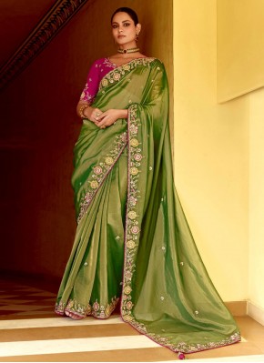 Green Reception Fancy Fabric Classic Saree