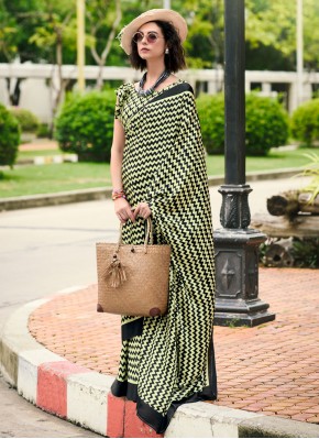 Green Satin Print Classic Saree