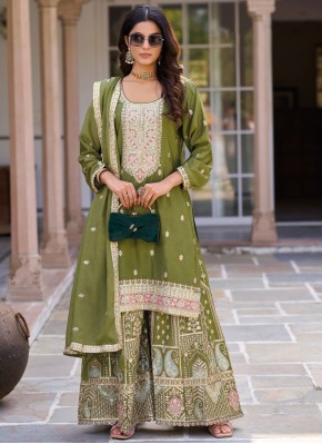 Green Sequins Sangeet Readymade Salwar Kameez