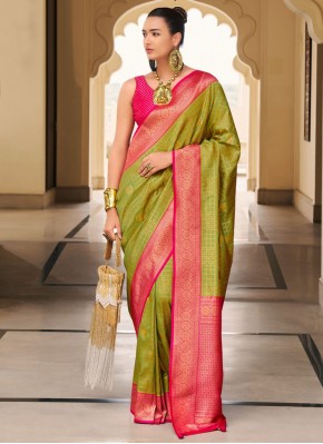 Green Weaving Banarasi Silk Trendy Saree