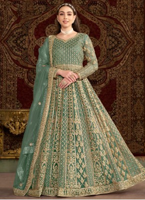 Green Zari Sangeet Floor Length Gown