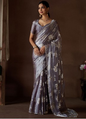 Grey and Purple Ceremonial Trendy Saree